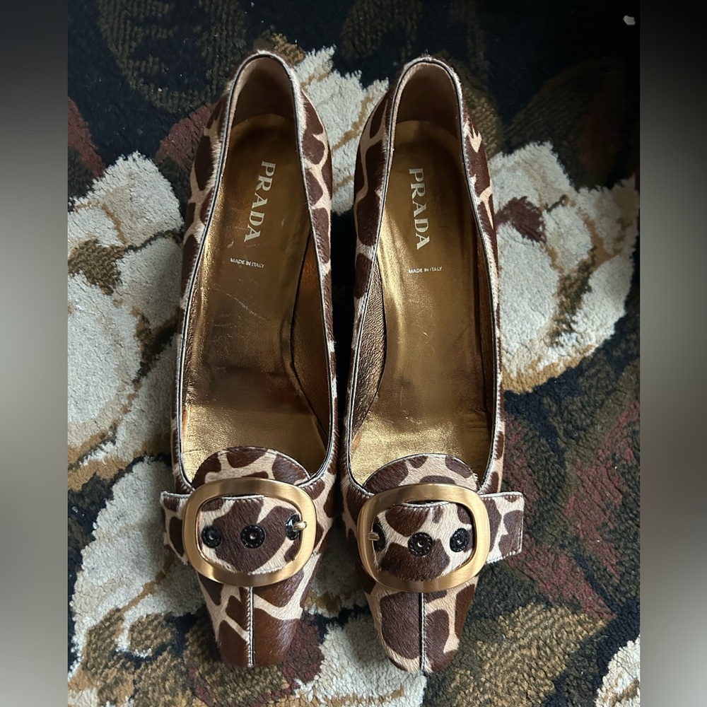 Prada Women's Brown Giraffe Print Heels